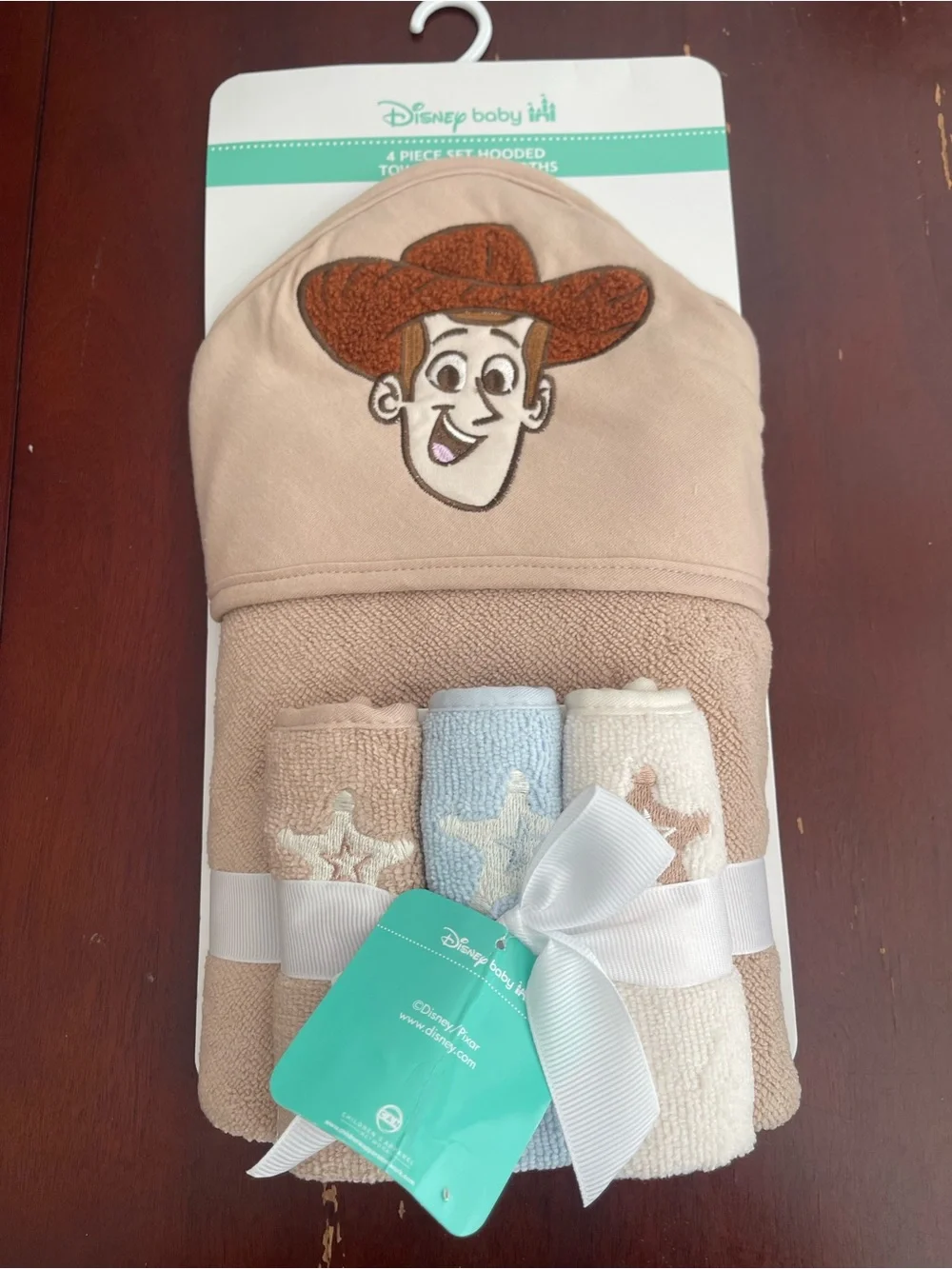 Disney Woody Hooded Towel and Washcloth Set - Beige, Light Blue, Cream